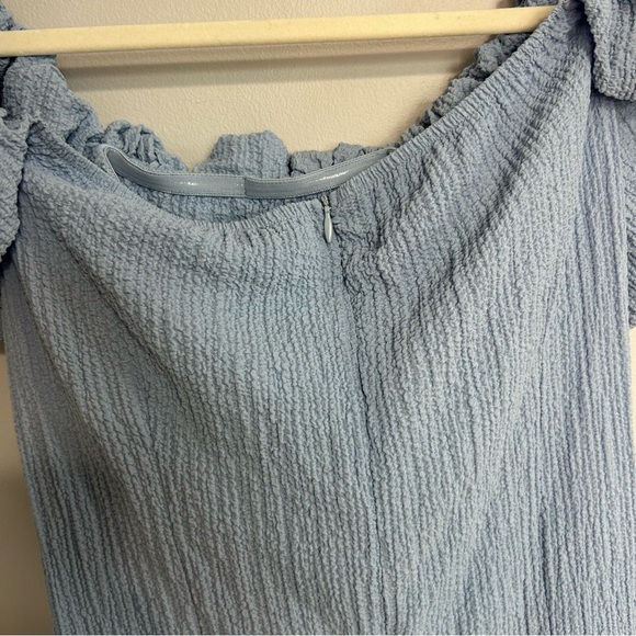 NWT Nasty Gal Naanaa Ruched Fabric Bardot Mini Dress Blue Off-Shoulder Size 10 - Picture 7 of 8